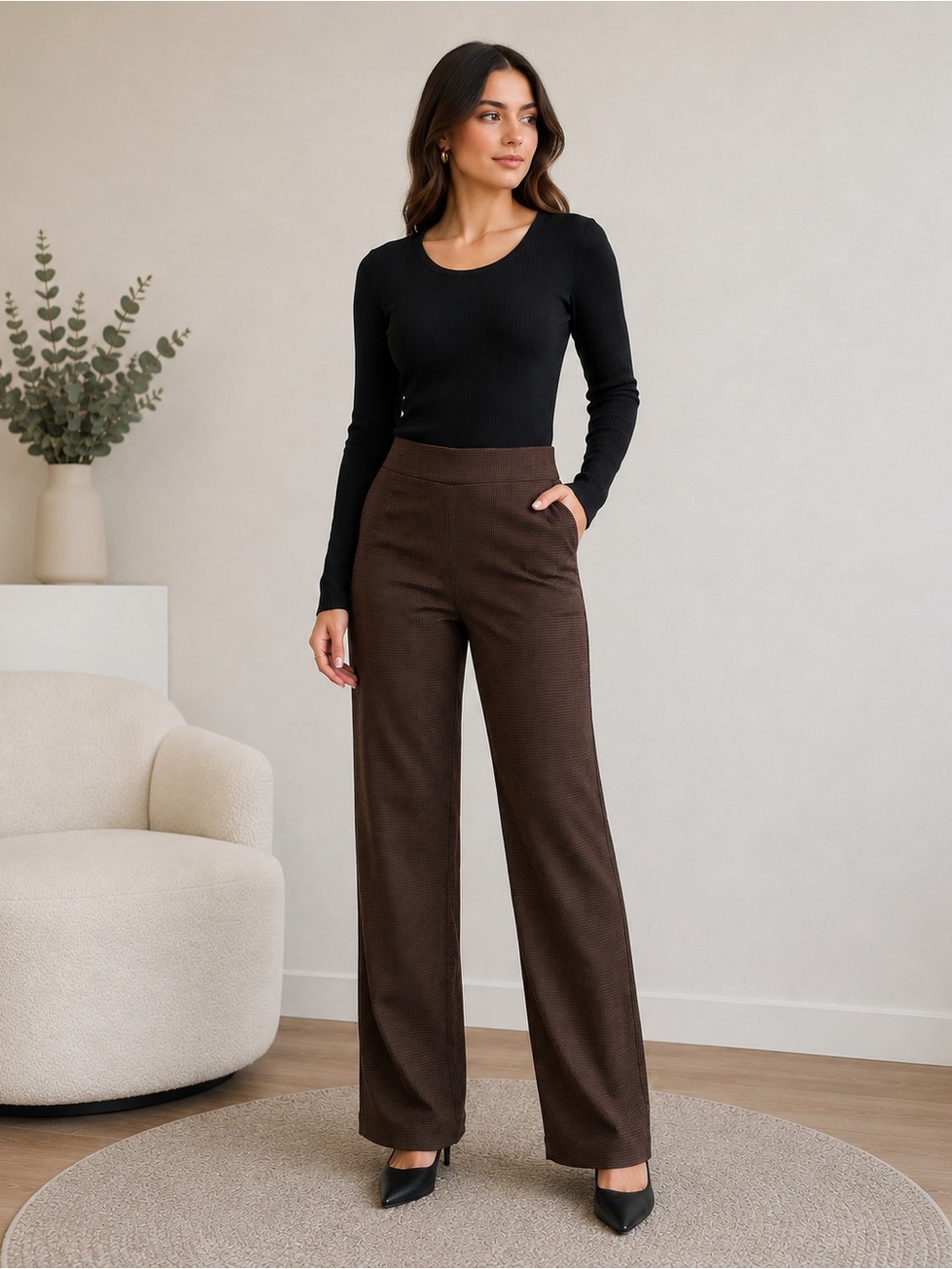 NEW - Anne Klein Women's‎ High-Rise Wide-Leg Pull-On Pants Size L